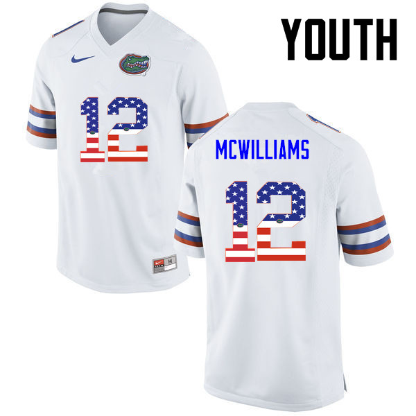 Youth Florida Gators #12 C.J. McWilliams College Football USA Flag Fashion Jerseys-White - Click Image to Close